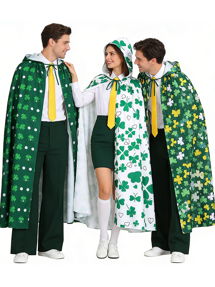 2026 New Arrival Unisex St. Patricks Day Hooded Cloak Shamrock Print Long Cape